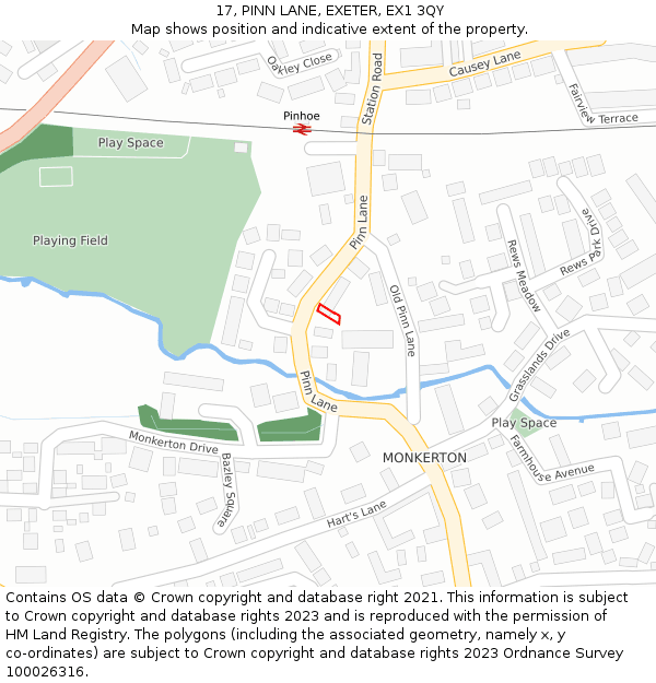 17, PINN LANE, EXETER, EX1 3QY: Location map and indicative extent of plot