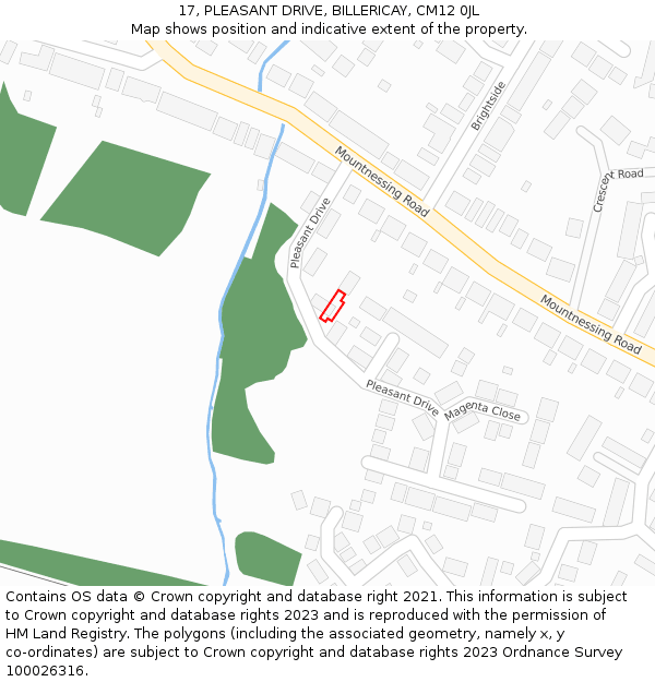 17, PLEASANT DRIVE, BILLERICAY, CM12 0JL: Location map and indicative extent of plot