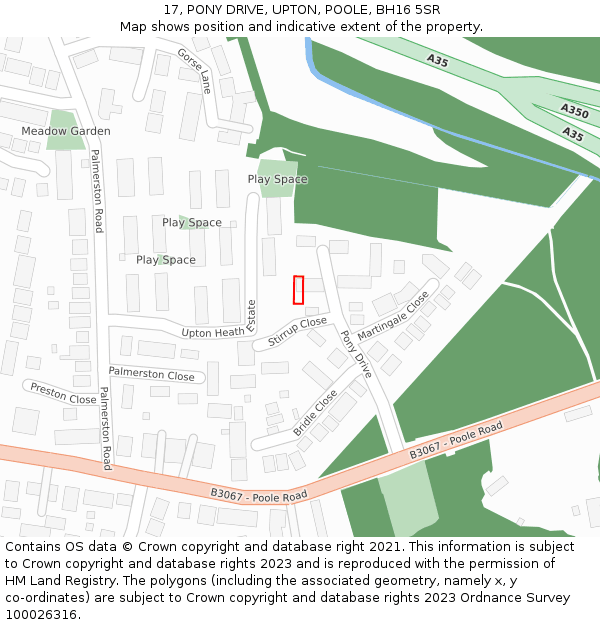17, PONY DRIVE, UPTON, POOLE, BH16 5SR: Location map and indicative extent of plot