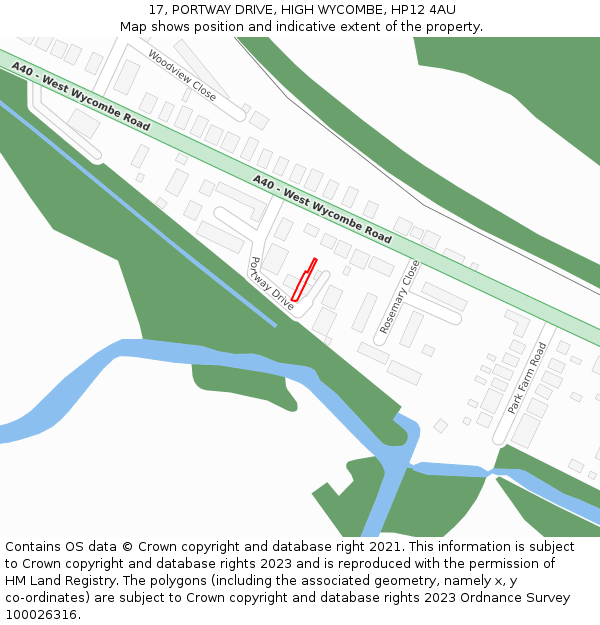 17, PORTWAY DRIVE, HIGH WYCOMBE, HP12 4AU: Location map and indicative extent of plot
