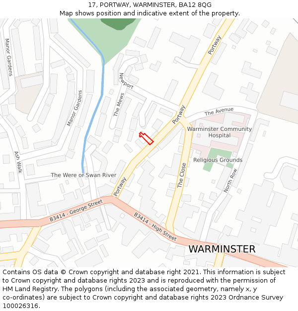 17, PORTWAY, WARMINSTER, BA12 8QG: Location map and indicative extent of plot