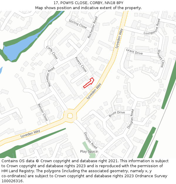 17, POWYS CLOSE, CORBY, NN18 8PY: Location map and indicative extent of plot