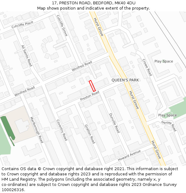 17, PRESTON ROAD, BEDFORD, MK40 4DU: Location map and indicative extent of plot