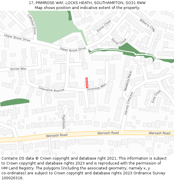 17, PRIMROSE WAY, LOCKS HEATH, SOUTHAMPTON, SO31 6WW: Location map and indicative extent of plot