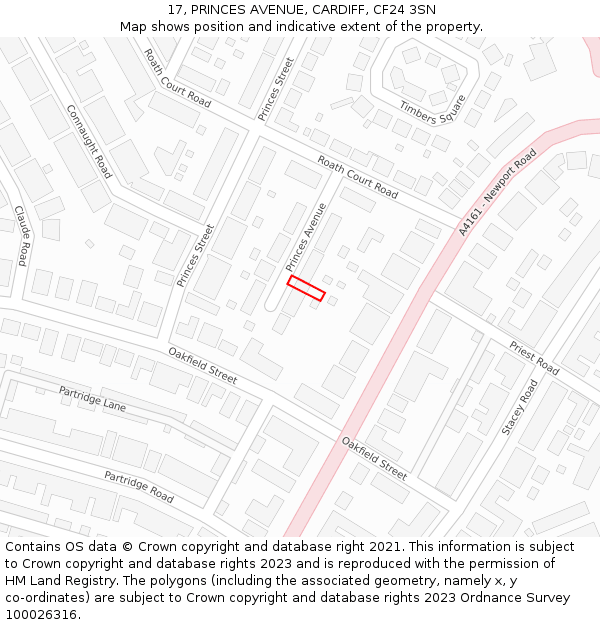 17, PRINCES AVENUE, CARDIFF, CF24 3SN: Location map and indicative extent of plot