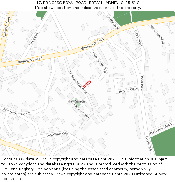 17, PRINCESS ROYAL ROAD, BREAM, LYDNEY, GL15 6NG: Location map and indicative extent of plot