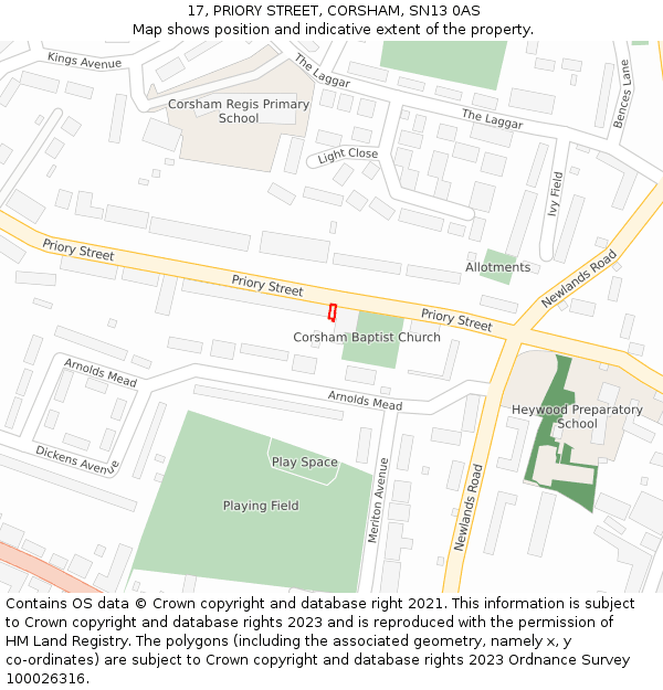 17, PRIORY STREET, CORSHAM, SN13 0AS: Location map and indicative extent of plot