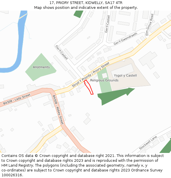 17, PRIORY STREET, KIDWELLY, SA17 4TR: Location map and indicative extent of plot