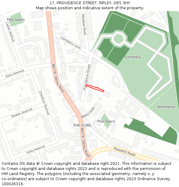 17, PROVIDENCE STREET, RIPLEY, DE5 3HY: Location map and indicative extent of plot