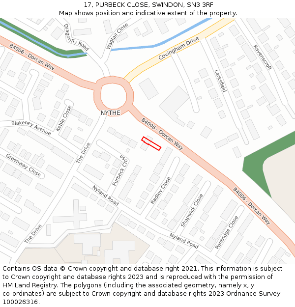 17, PURBECK CLOSE, SWINDON, SN3 3RF: Location map and indicative extent of plot
