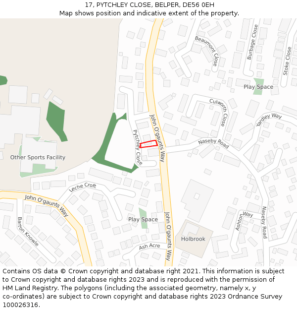 17, PYTCHLEY CLOSE, BELPER, DE56 0EH: Location map and indicative extent of plot