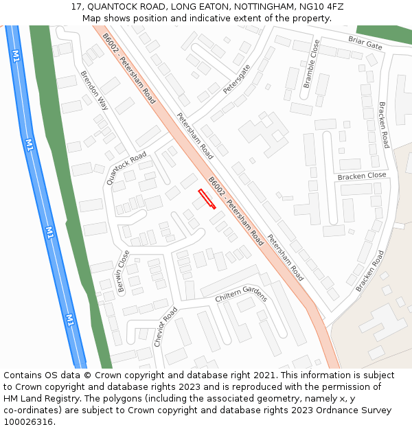 17, QUANTOCK ROAD, LONG EATON, NOTTINGHAM, NG10 4FZ: Location map and indicative extent of plot