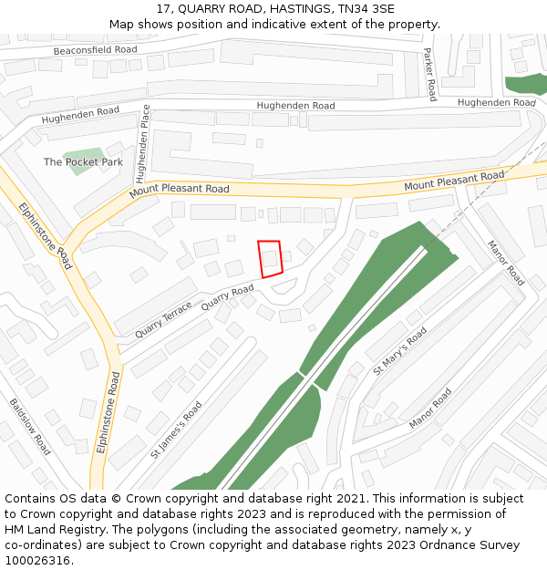 17, QUARRY ROAD, HASTINGS, TN34 3SE: Location map and indicative extent of plot