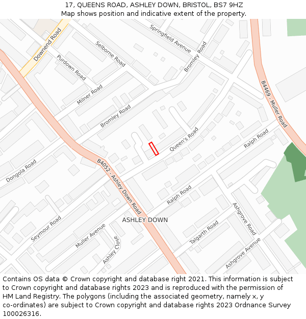 17, QUEENS ROAD, ASHLEY DOWN, BRISTOL, BS7 9HZ: Location map and indicative extent of plot