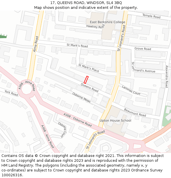 17, QUEENS ROAD, WINDSOR, SL4 3BQ: Location map and indicative extent of plot