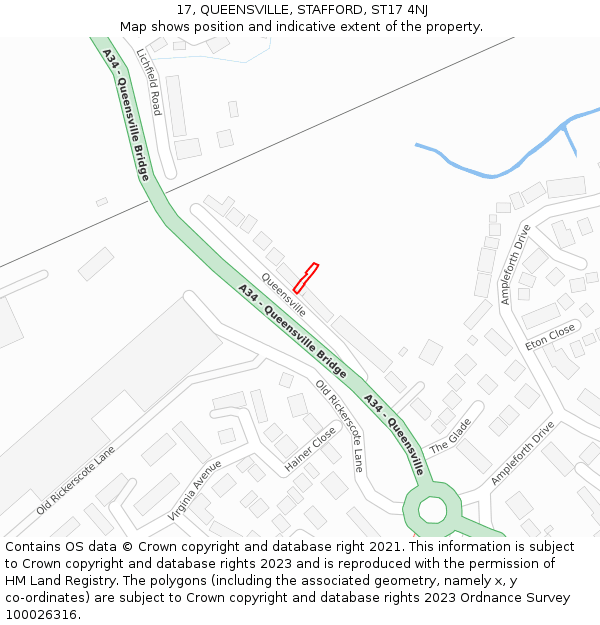 17, QUEENSVILLE, STAFFORD, ST17 4NJ: Location map and indicative extent of plot