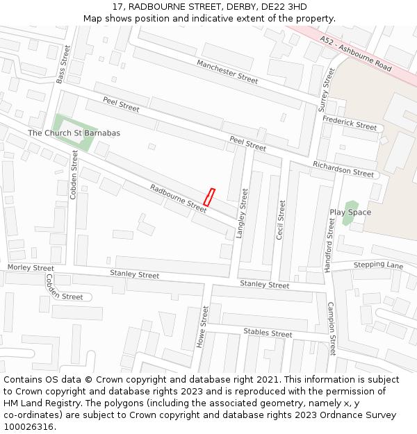 17, RADBOURNE STREET, DERBY, DE22 3HD: Location map and indicative extent of plot