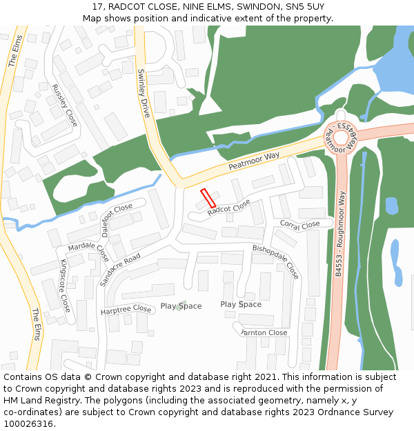 17, RADCOT CLOSE, NINE ELMS, SWINDON, SN5 5UY: Location map and indicative extent of plot