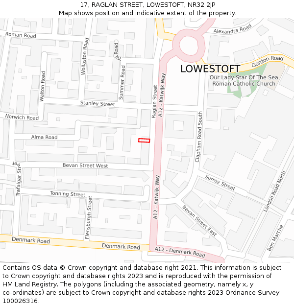 17, RAGLAN STREET, LOWESTOFT, NR32 2JP: Location map and indicative extent of plot