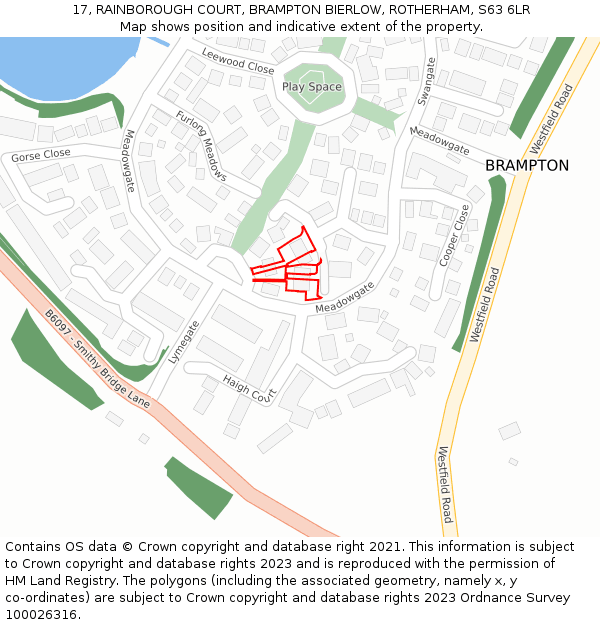 17, RAINBOROUGH COURT, BRAMPTON BIERLOW, ROTHERHAM, S63 6LR: Location map and indicative extent of plot