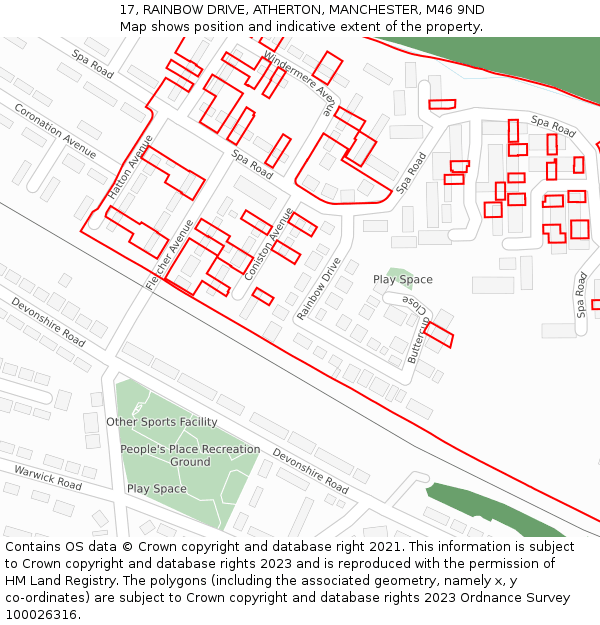 17, RAINBOW DRIVE, ATHERTON, MANCHESTER, M46 9ND: Location map and indicative extent of plot