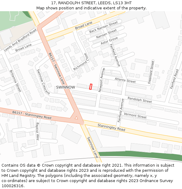 17, RANDOLPH STREET, LEEDS, LS13 3HT: Location map and indicative extent of plot