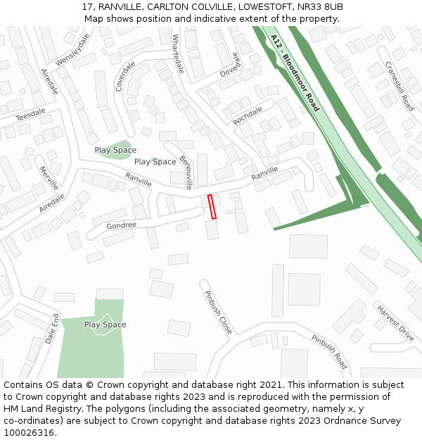 17, RANVILLE, CARLTON COLVILLE, LOWESTOFT, NR33 8UB: Location map and indicative extent of plot