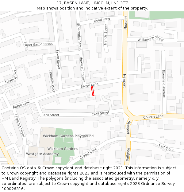 17, RASEN LANE, LINCOLN, LN1 3EZ: Location map and indicative extent of plot