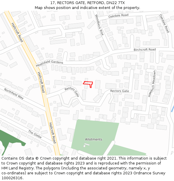 17, RECTORS GATE, RETFORD, DN22 7TX: Location map and indicative extent of plot