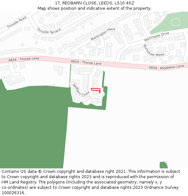 17, REDBARN CLOSE, LEEDS, LS10 4SZ: Location map and indicative extent of plot