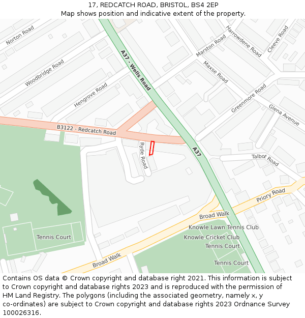 17, REDCATCH ROAD, BRISTOL, BS4 2EP: Location map and indicative extent of plot