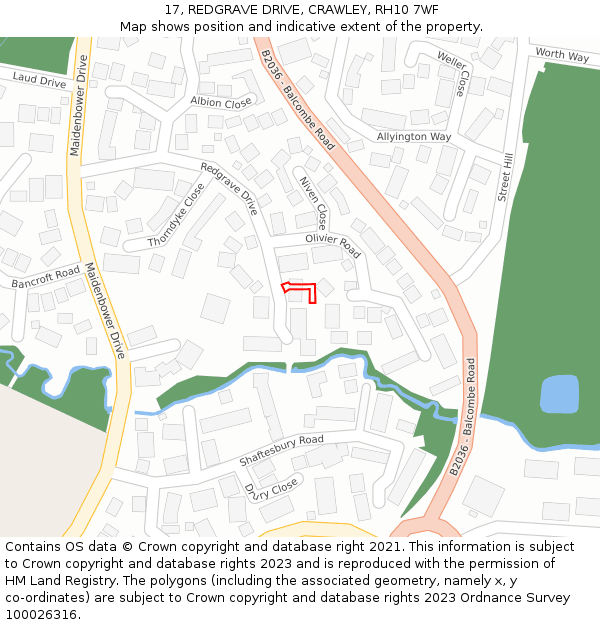 17, REDGRAVE DRIVE, CRAWLEY, RH10 7WF: Location map and indicative extent of plot