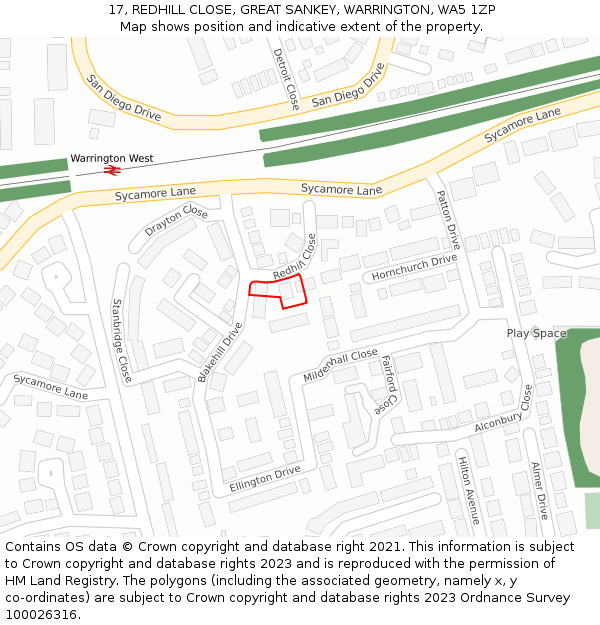 17, REDHILL CLOSE, GREAT SANKEY, WARRINGTON, WA5 1ZP: Location map and indicative extent of plot