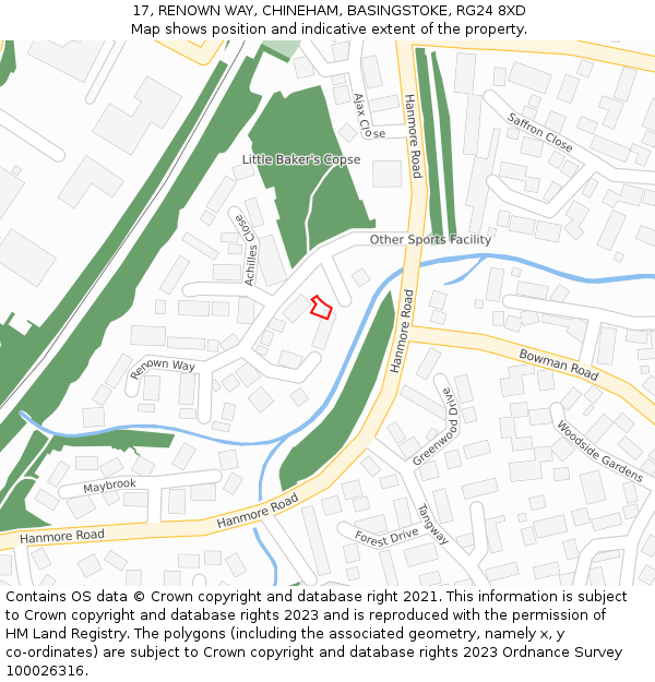17, RENOWN WAY, CHINEHAM, BASINGSTOKE, RG24 8XD: Location map and indicative extent of plot