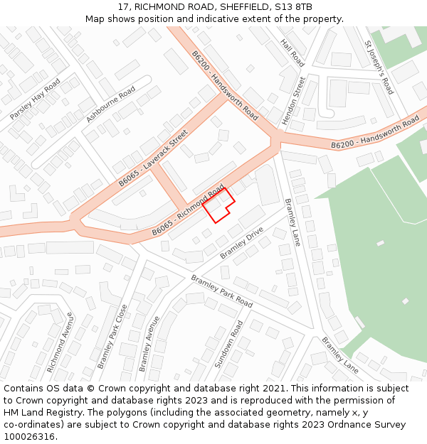17, RICHMOND ROAD, SHEFFIELD, S13 8TB: Location map and indicative extent of plot