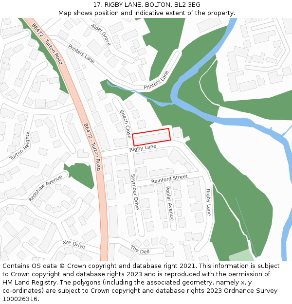 17, RIGBY LANE, BOLTON, BL2 3EG: Location map and indicative extent of plot