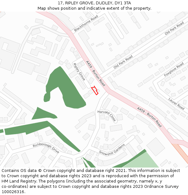 17, RIPLEY GROVE, DUDLEY, DY1 3TA: Location map and indicative extent of plot