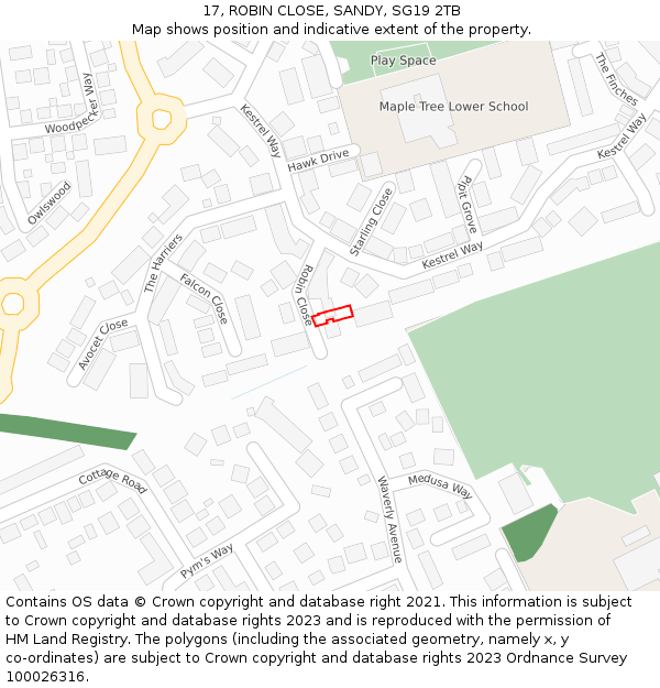17, ROBIN CLOSE, SANDY, SG19 2TB: Location map and indicative extent of plot