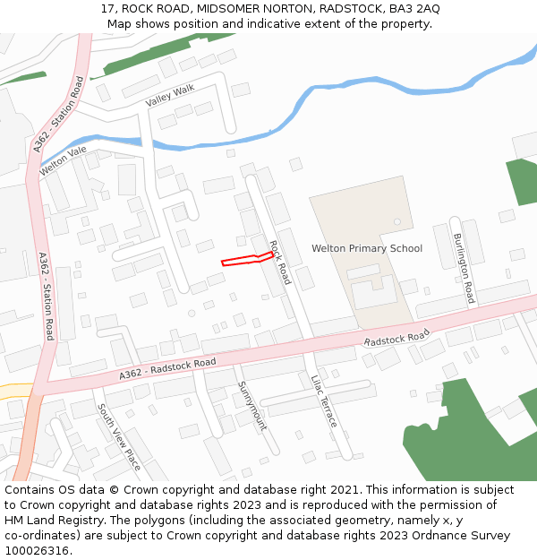 17, ROCK ROAD, MIDSOMER NORTON, RADSTOCK, BA3 2AQ: Location map and indicative extent of plot