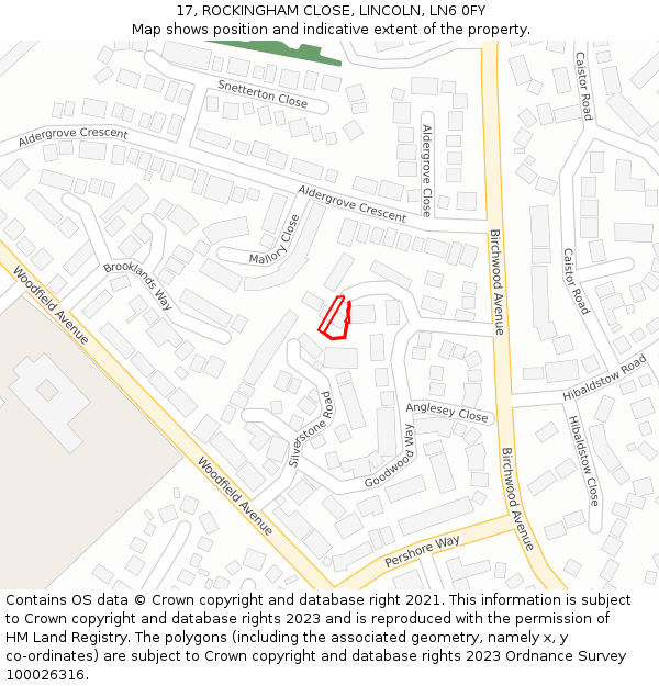 17, ROCKINGHAM CLOSE, LINCOLN, LN6 0FY: Location map and indicative extent of plot