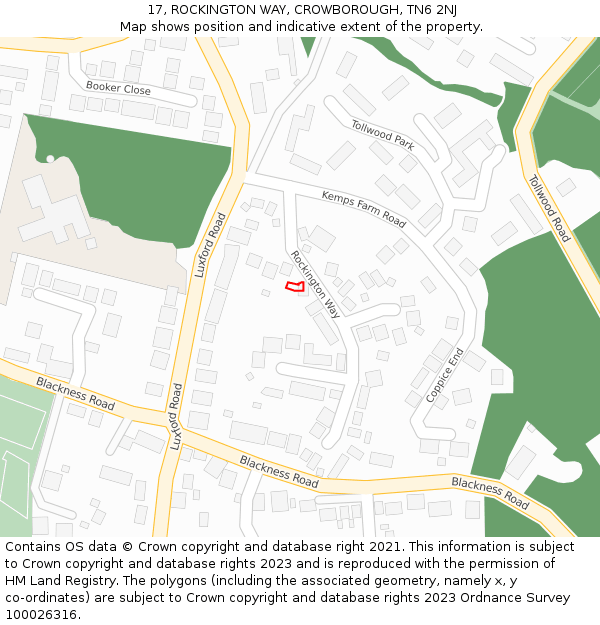 17, ROCKINGTON WAY, CROWBOROUGH, TN6 2NJ: Location map and indicative extent of plot
