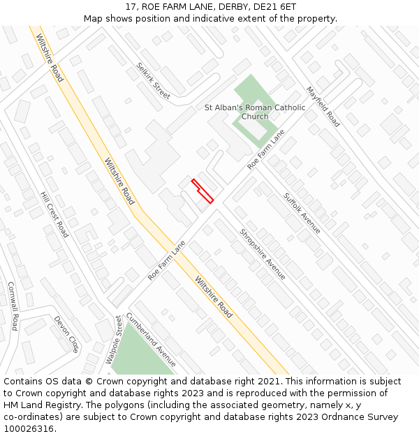 17, ROE FARM LANE, DERBY, DE21 6ET: Location map and indicative extent of plot