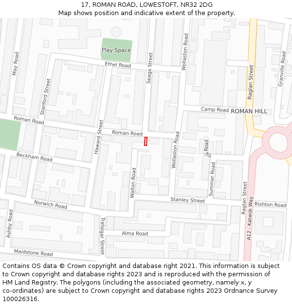 17, ROMAN ROAD, LOWESTOFT, NR32 2DG: Location map and indicative extent of plot