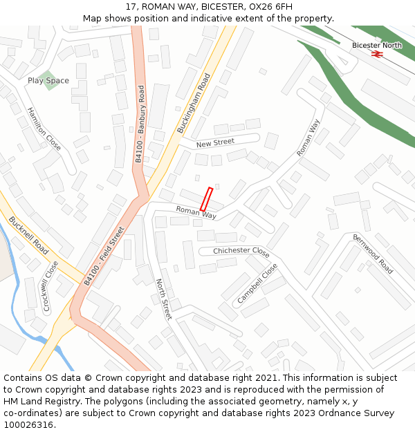 17, ROMAN WAY, BICESTER, OX26 6FH: Location map and indicative extent of plot