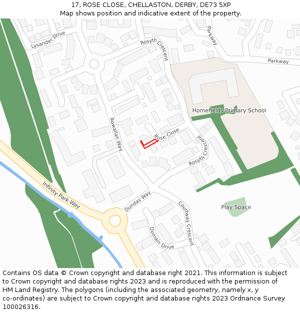 17, ROSE CLOSE, CHELLASTON, DERBY, DE73 5XP: Location map and indicative extent of plot