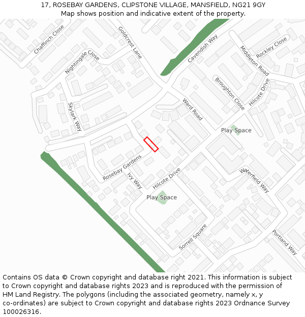 17, ROSEBAY GARDENS, CLIPSTONE VILLAGE, MANSFIELD, NG21 9GY: Location map and indicative extent of plot