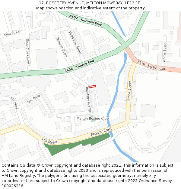 17, ROSEBERY AVENUE, MELTON MOWBRAY, LE13 1BL: Location map and indicative extent of plot