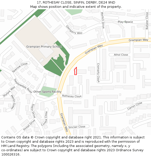 17, ROTHESAY CLOSE, SINFIN, DERBY, DE24 9ND: Location map and indicative extent of plot