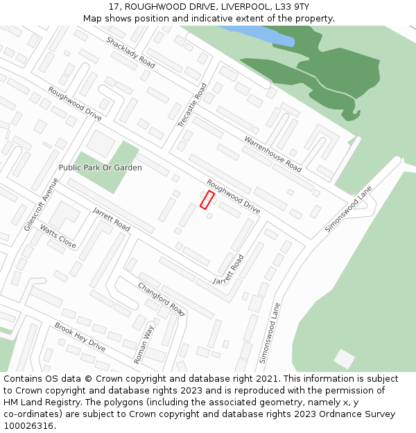 17, ROUGHWOOD DRIVE, LIVERPOOL, L33 9TY: Location map and indicative extent of plot