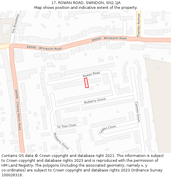 17, ROWAN ROAD, SWINDON, SN2 1JA: Location map and indicative extent of plot